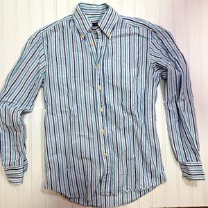 Canali Blue White Stripe Linen Cotton Button Down Shirt Size Small